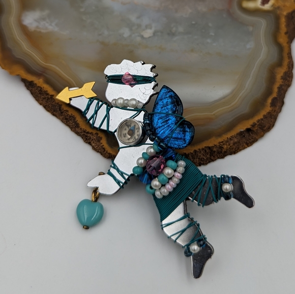 LizTech Artisan '93 Compass Heart Arrow Cupid Brooch Pin, Signed - Picture 5 of 10